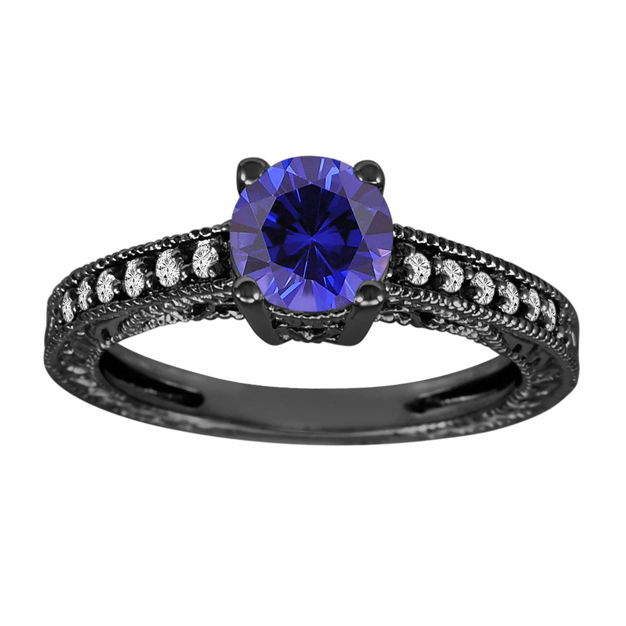 Platinum Tanzanite Engagement Ring, With Diamonds Wedding Ring, Unique  Vintage Style 1.05 Carat Pave Handmade Certified